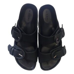M. Gemi Black Double Buckle Slide Sandals